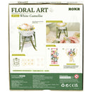 Rückseite der Verpackung der Robotime Camellia, Kunststoffbausatz einer weißen Blume