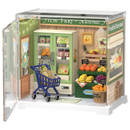 Produktfoto der Robotime Nature Energy Fruits, Miniatur-Obstladen aus Kunststoff in einer kleinen Vitrine