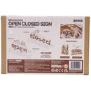 Rückseite der Verpackung der Robotime Open Closed Sign, Holzbausatz eines transformierenden Schildes