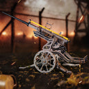 Atmosphärische Präsentation der Robotime Anti-aircraft Gun, Holzbaukasten für Flakgeschütze, die mit Gummibändern schießen kann