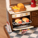 Backofen mit Brötchen in der Robotime Baking Kitchen öffnen