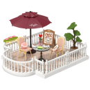 Produktfoto der Robotime Chic Café Terrace, Miniatur-Dachterrasse aus Kunststoff für die Super Creator-Serie