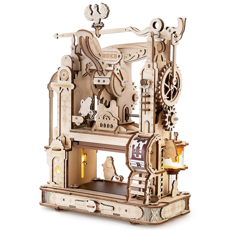 Produktfoto der Robotime Classic Printing Press, Holzmodllbau einer funktionierenden Druckerpresse