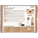 Rückseite der Verpackung der Robotime Cuckoo Clock, Holzbausatz einer Kuckucksuhr mit Alice im Wunderland-Thema