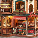 Detailansicht der Kaffeebar in der Fassade der Robotime Dream Coffee Factory