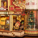 Detail der Fabrikhalle und des Weihnachtsbaums der Robotime Dream Gift Factory