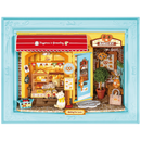 Produktfoto der Robotime Fluffy Cat Bakery, Diorama in einem Rahmen, das eine Bäckerei mit einer Katze zeigt