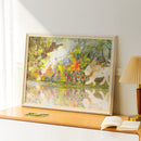 Atmosphärische Präsentation der Robotime Forest Party, 1.000-teiliges Puzzle mit geheimnisvollen kleinen Wesen und einem großen Welpen im Wald, gespiegelt im Wasser