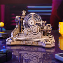 Atmosphärische Präsentation der Robotime Gear Ball Challenge, Holzbausatz für ein Geschicklichkeitsspiel mit Murmeln