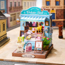 Atmosphärische Präsentation der Robotime Gelato Stall, Miniaturhaus einer Eisdiele mit italienischem Eis