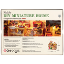 Rückseite der Verpackung der Robotime Gingerbread House, Miniaturhaus eines Lebkuchenhauses in weihnachtlicher Atmosphäre