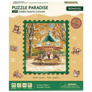 Vorderseite der Verpackung der Robotime Golden Autumn Carousel, Puzzle mit ungewöhnlichen Teilen, das ein altmodisches Karussell an einem verschneiten Herbsttag darstellt