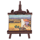 Die kleine Staffelei mit dem berühmten Gemälde „Die Ernte“ von Van Gogh aus dem Robotime Golden Sunflower
