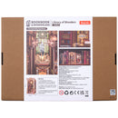 Rückseite der Verpackung der Robotime Library of Wonders, Book Nook Holzbausatz einer altmodischen, luxuriösen Bibliothek