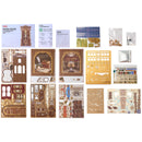 Inhalt der Verpackung des Robotime Library of Wonders, Book Nook Holzbausatz einer altmodischen, luxuriösen Bibliothek