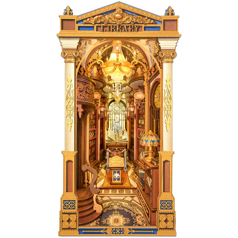 Produktfoto der Robotime Library of Wonders, Book Nook Holzbausatz einer altmodischen, luxuriösen Bibliothek