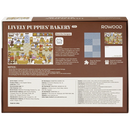 Rückseite der Verpackung der Robotime Lively Puppies’ Bakery, 1.000-teiliges Puzzle mit einem gemütlichen Bäckereibild mit anthropomorphen, einkaufenden Hunden