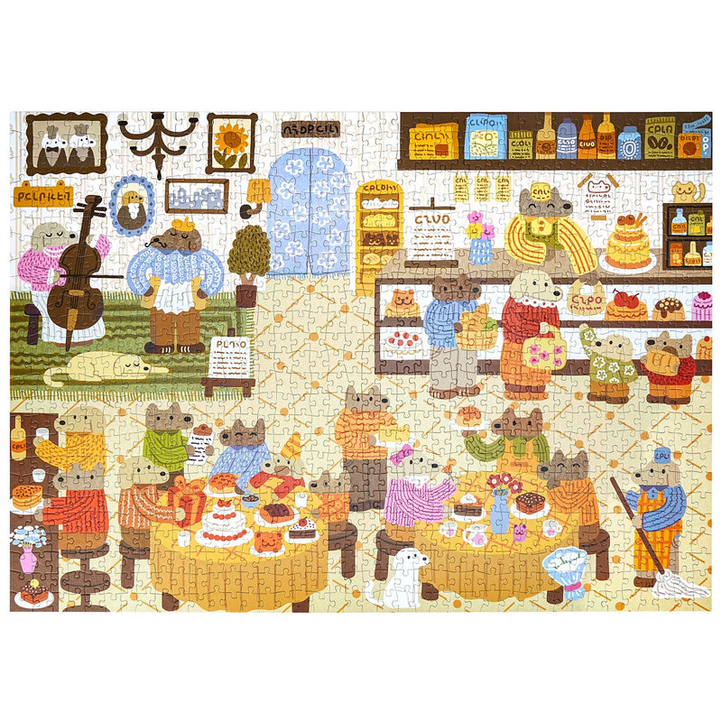 Produktfoto der Robotime Lively Puppies’ Bakery, 1.000-teiliges Puzzle mit einem gemütlichen Bäckereibild mit anthropomorphen, einkaufenden Hunden