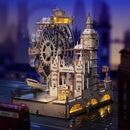 Atmosphärische Präsentation der Robotime London Sightseeing Walk, Holzbausatz einer Murmelbahn mit dem Thema Londoner Sehenswürdigkeiten