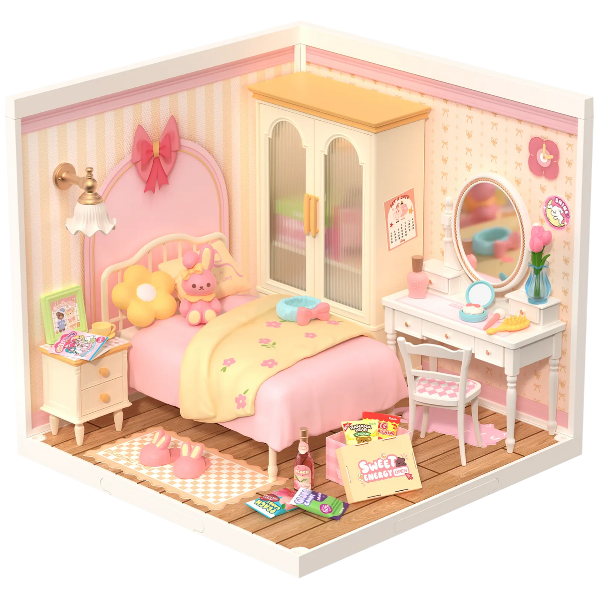 Melody Jane Puppenhaus Schlafzimmer Set – Holz, Pink, Doppelbett, 1:12, 6-teilig, Ab 3 Jahren Melody Jane Puppenhaus Schlafzimmer Set – Holz, Pink, Doppelbett, 1:12, 6-teilig, Ab 3 Jahren