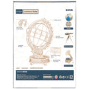 Rückseite der Verpackung der Robotime Luminous Globe, Holzmodellbau einer beleuchteter Globus