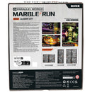 Rückseite der Verpackung der Robotime Marble Run Alchemy City, grüne und violette Kunststoff-Murmelbahn mit futuristischem Thema