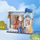 Atmosphärische Präsentation der Robotime Melody Instrument Shop, Bausatz für ein Miniaturhaus einer Musikgeschäft