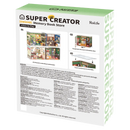 Rückseite der Verpackung der Robotime Memory Book Store, Miniatur-Buchladen aus Kunststoff in einer kleinen Vitrine