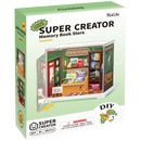 Vorderseite der Verpackung der Robotime Memory Book Store, Miniatur-Buchladen aus Kunststoff in einer kleinen Vitrine