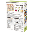 Rückseite der Verpackung der Robotime Midsummer Dream Yard, Kunststoff-Miniaturterrasse mit gedecktem Tisch, Pergola und Möbeln