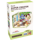 Vorderseite der Verpackung der Robotime Midsummer Dream Yard, Kunststoff-Miniaturterrasse mit gedecktem Tisch, Pergola und Möbeln