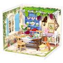 Produktfoto der Robotime Midsummer Dream Yard, Kunststoff-Miniaturterrasse mit gedecktem Tisch, Pergola und Möbeln