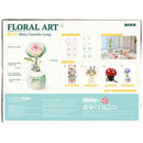 Rückseite der Verpackung der Robotime Minty Camellia Lamp, Kunststoff-Bausatz für eine zartgrüne und zartrosa Nachtlampe in Form einer Kamelie