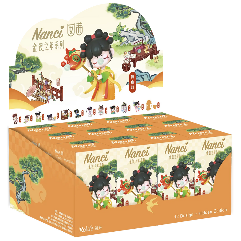 Display mit zwölf Verpackungen aus der Robotime Nanci Blooming Girls Blind Box-Serie