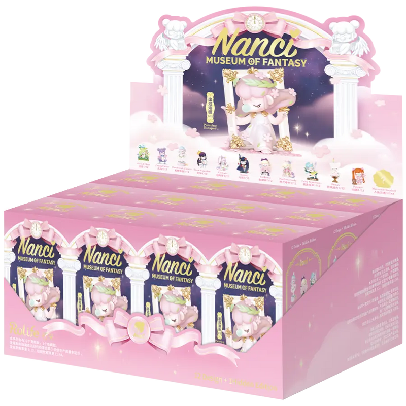 Ein Display mit zwölf Verpackungen aus der Robotime Nanci Museum of Fantasy Blind Box-Serie