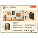 Rückseite der Verpackung der Robotime Old Time Bookstore, Diorama in einem Rahmen eines altmodischen Buchladens
