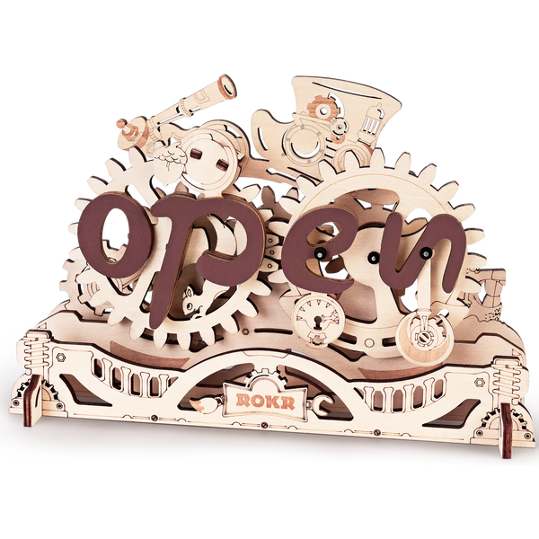 Produktfoto der Robotime Open Closed Sign, Holzbausatz eines transformierenden Schildes
