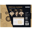 Rückseite der Verpackung der Robotime Perpetual Calendar, Holzmodellbau eines ewigen Kalenders