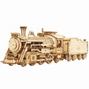 Produktfoto der Robotime Prime Steam Express, Holzbausatz eines altmodischen Dampfzuges mit Waggon