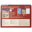 Rückseite der Verpackung der Robotime Puppies' Christmas Eve, 1.000-teiliges Puzzle mit einer stimmungsvollen Weihnachtsszene mit anthropomorphen Hunden