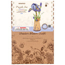 Vorderseite der Verpackung der Robotime Purple Iris, Holzbausatz einer violetten iris in einem kartonvasen