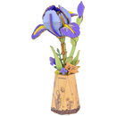 Produktfoto der Robotime Purple Iris, Holzbausatz einer violetten iris in einem kartonvasen