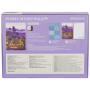 Rückseite der Verpackung der Robotime Purple Sunset Walk, 1.000-teiliges Puzzle einer Straße in einer ruhigen Kleinstadt bei einem violetten Sonnenuntergang