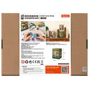 Rückseite der Verpackung der Robotime Quiet Corner Study, niedrige Book Nook Bausatz für ein gemütliches Studienzimmer