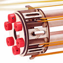 Nahaufnahme der Vorderseite der sechs Läufe der Robotime Rotating-Barrel Machine Gun