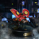 Atmosphärische Präsentation der Robotime Scout Beetle, elektrischer Bausatz eines roten Käfers im Steampunk-Stil