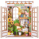 Produktfoto der Robotime Secret Bloomy Nook, Bausatz für eine niedrige Book Nook voller Pflanzen und Bücher, mit aufklappbaren Türen