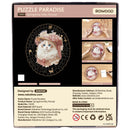 Rückseite der Verpackung der Robotime Springtime Kitty Portrait, Holzpuzzle einer elegant gekleideten Katze mit ungewöhnlichen Teilen