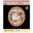 Vorderseite der Verpackung der Robotime Springtime Kitty Portrait, Holzpuzzle einer elegant gekleideten Katze mit ungewöhnlichen Teilen