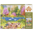 Vorderseite der Verpackung der Robotime Springtime Park, 1.000-teiliges Puzzle mit einem Picknick am Schwanenteich im Park im Frühling